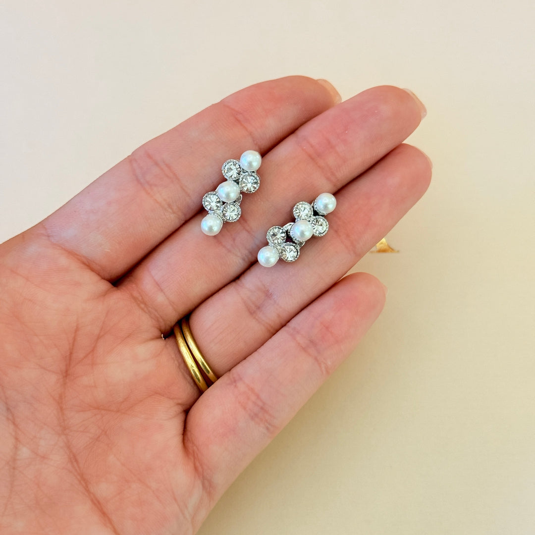 Swarovski crystals & pearls dainty silver set