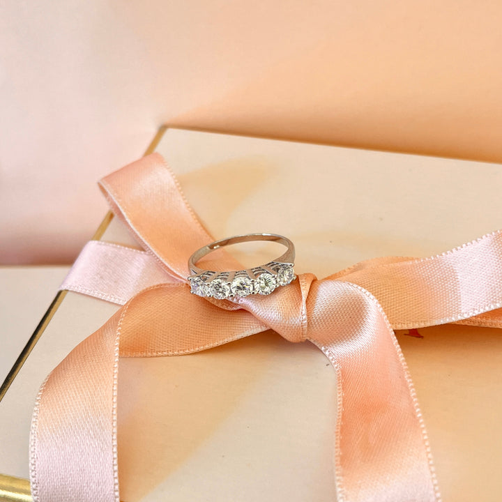Zircone five stones white gold plated ring