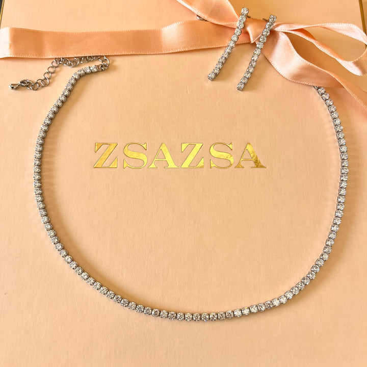 Tennis zircone white gold plated set