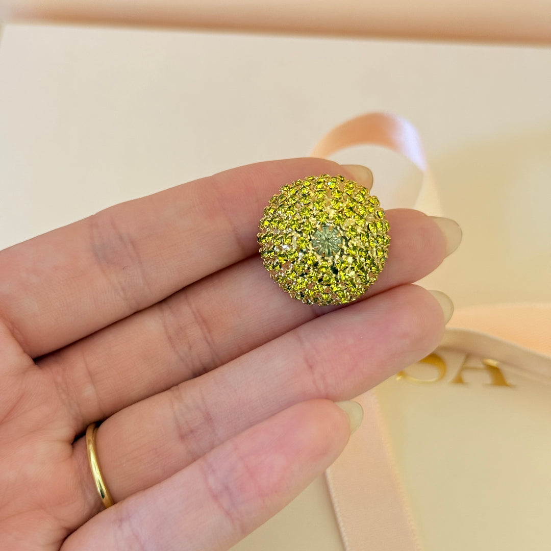 Yellow half ball preciosa crystals gold plated brooch