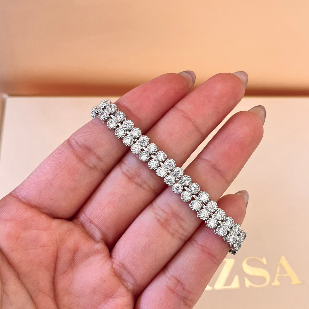 Classic double zircone white gold plated set