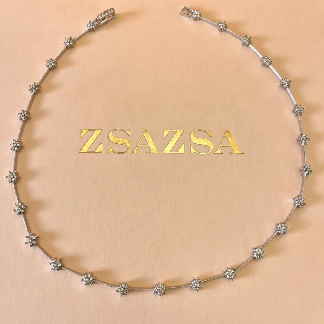 Swarovski crystal flowers white gold plated necklace