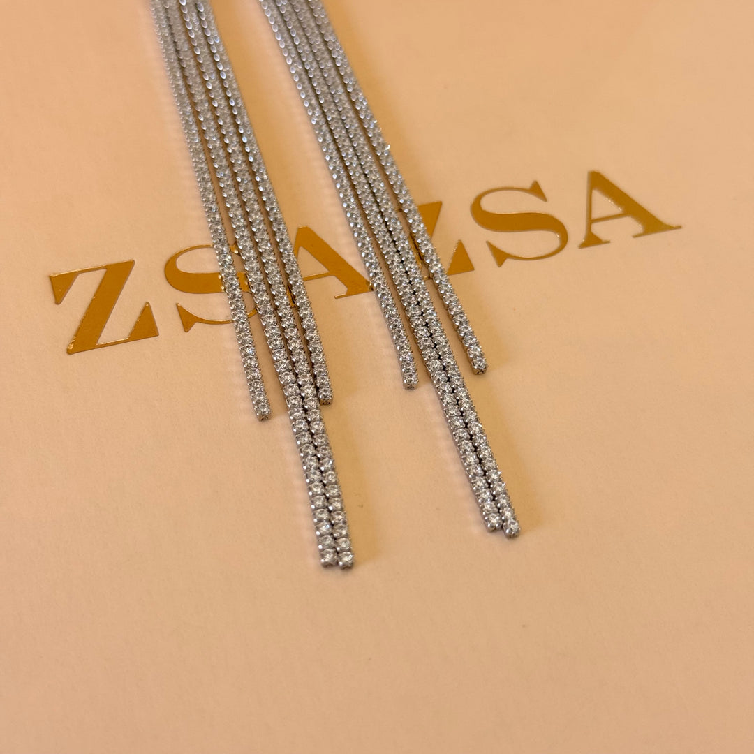 Long fringe sterling silver earrings