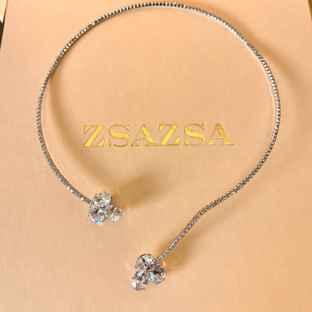 Oval zircone white gold plated set