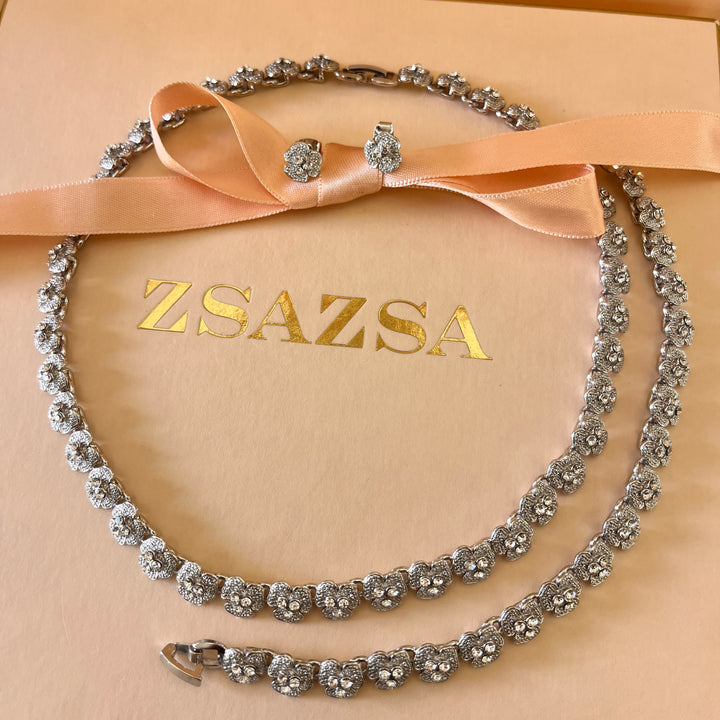 Swarovski crystals roses white gold plated set