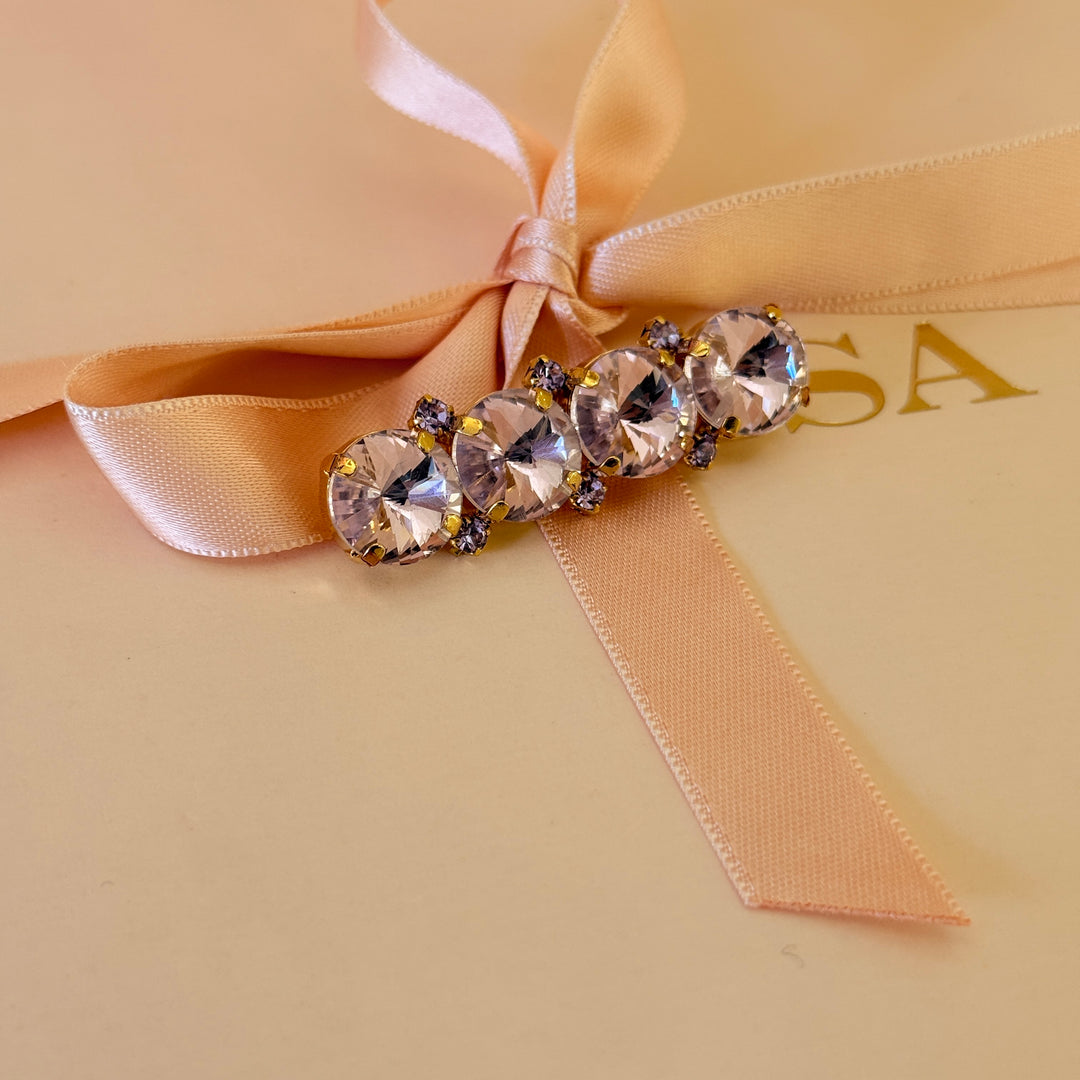 Light pink and lilac preciosa crystals gold plated brooch