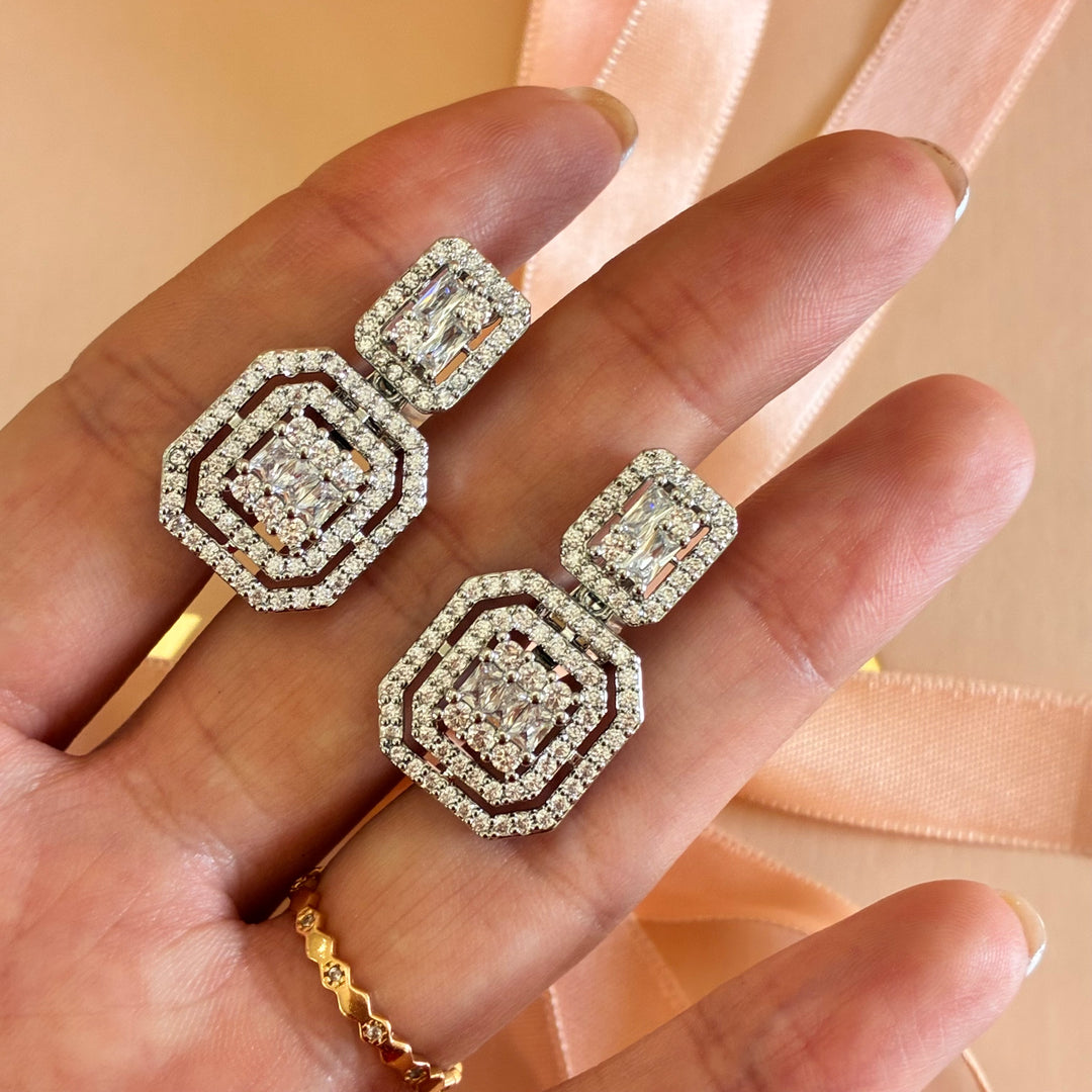 Double square zircone silver clip on