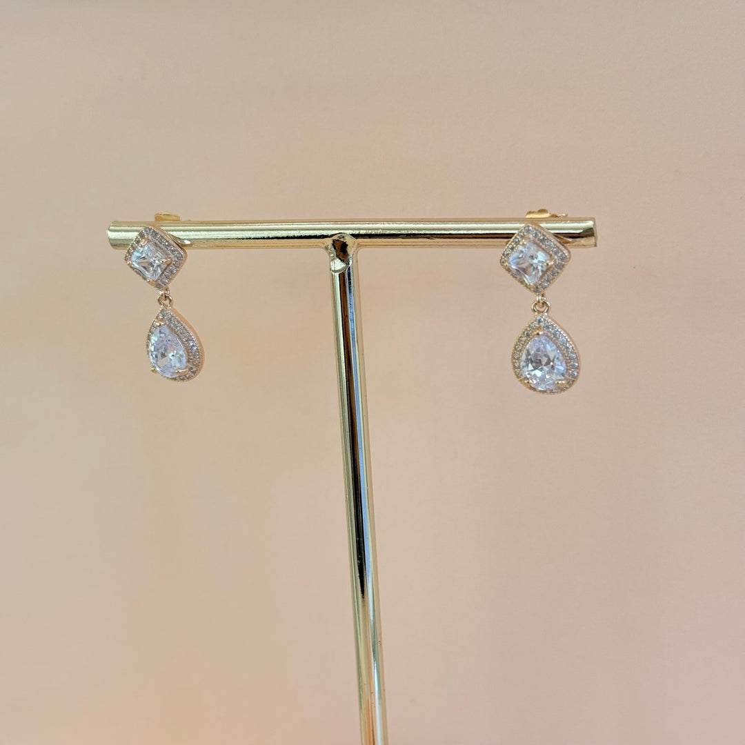 Square & Teardrop Zircone gold plated Earrings