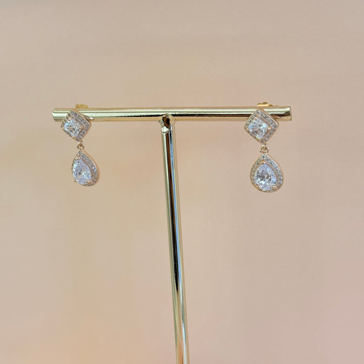 Square & Teardrop Zircone gold plated Earrings
