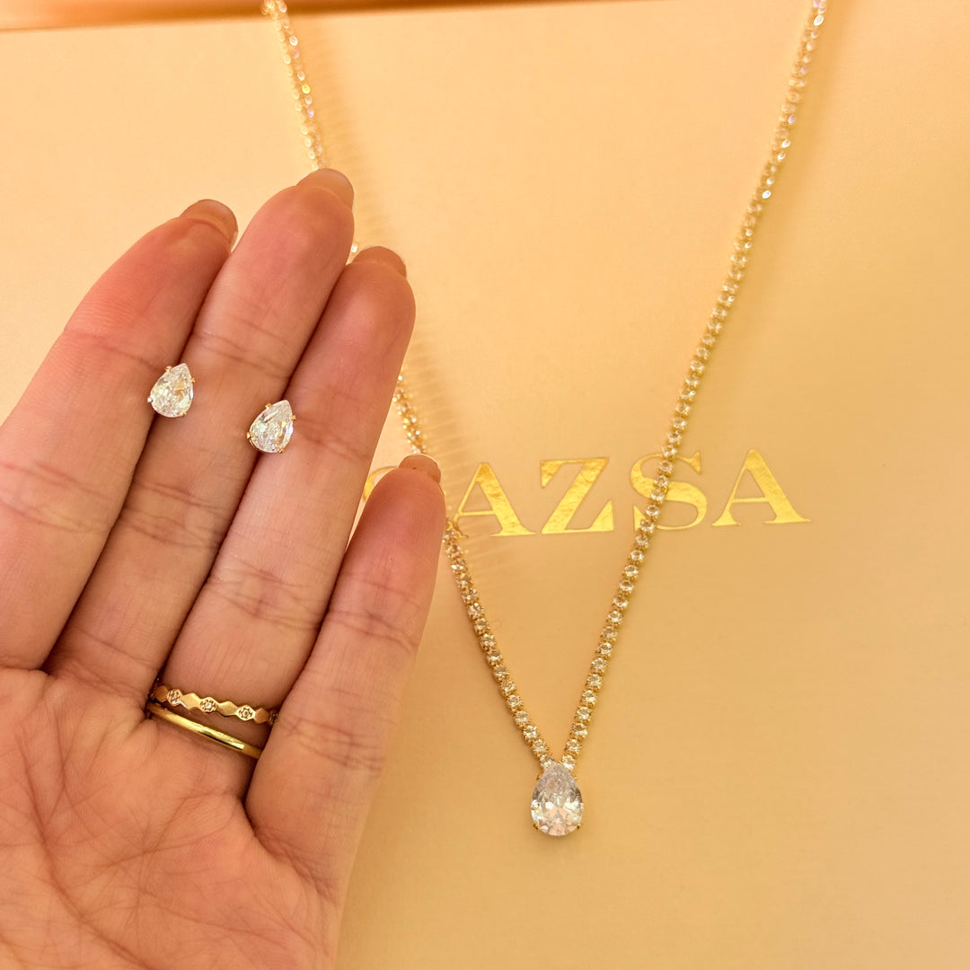 Dainty teardrop zircons gold plated set