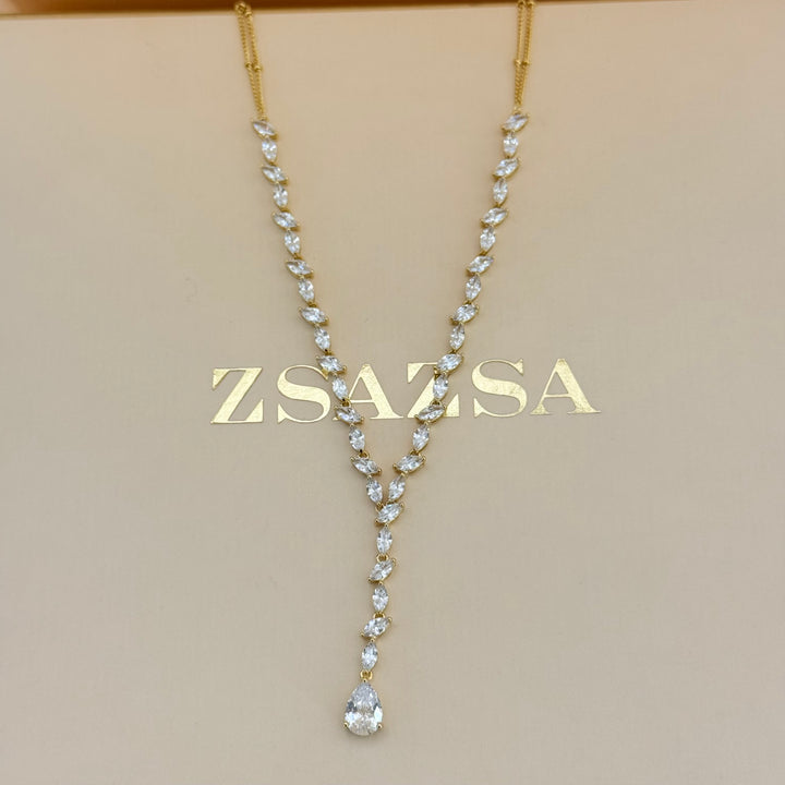 Teardrop and marquise zircone gold plated set