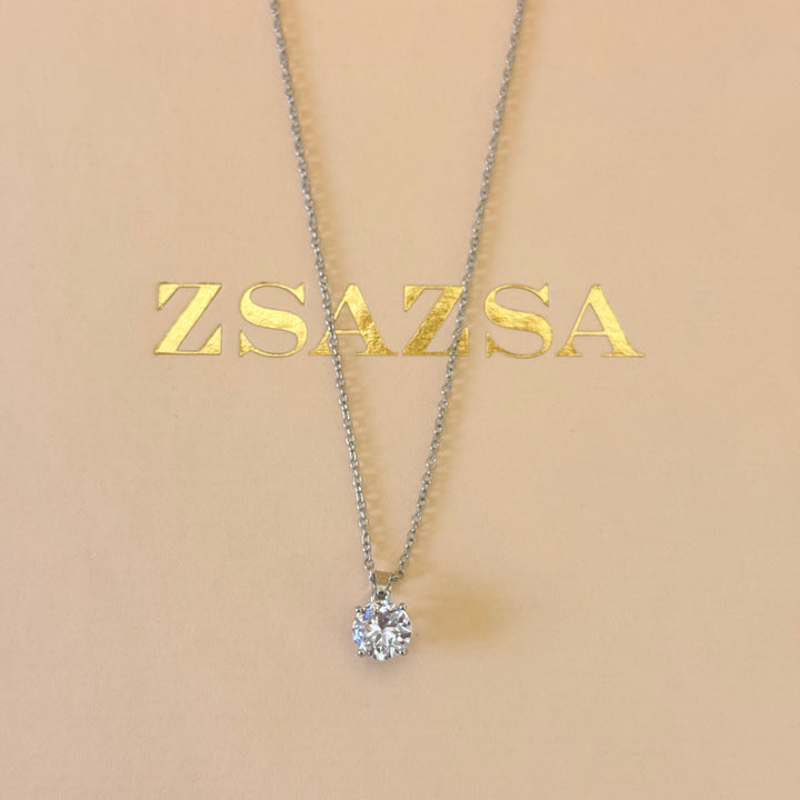Large solitaire zircone silver pendant