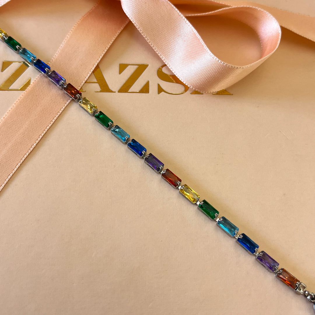 Rectangular multicolour zircone bracelet