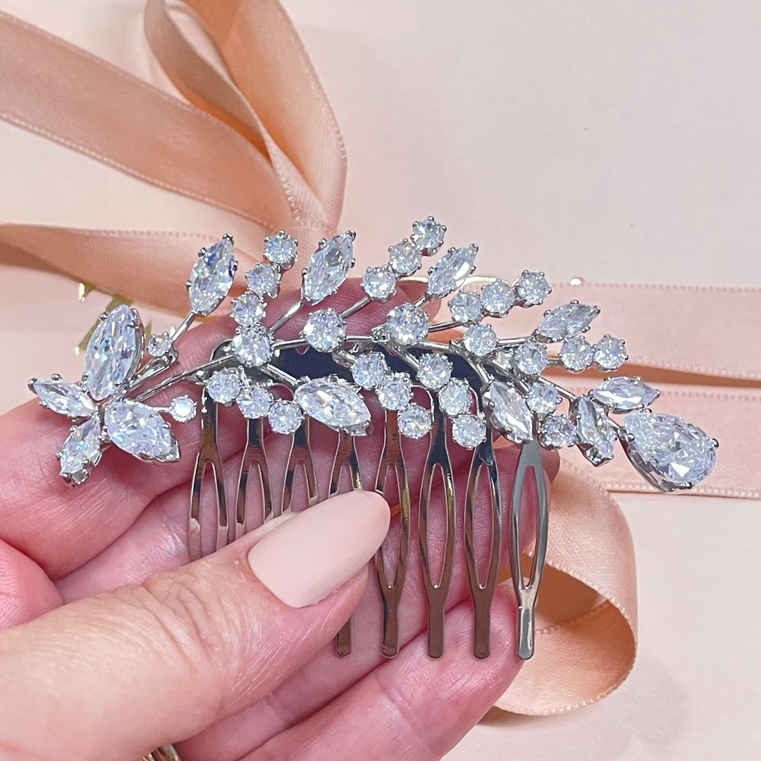 Silver butterfly detail cubic zircone comb