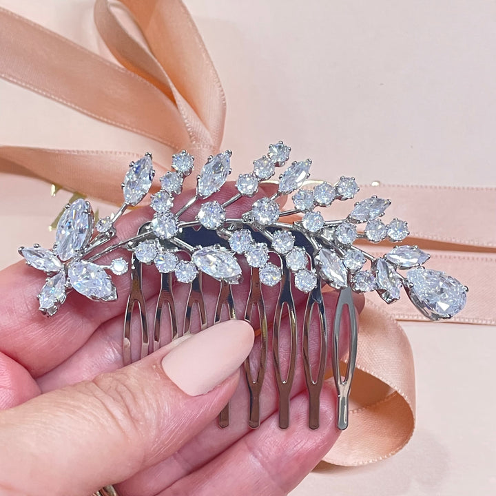 Silver butterfly detail cubic zircone comb