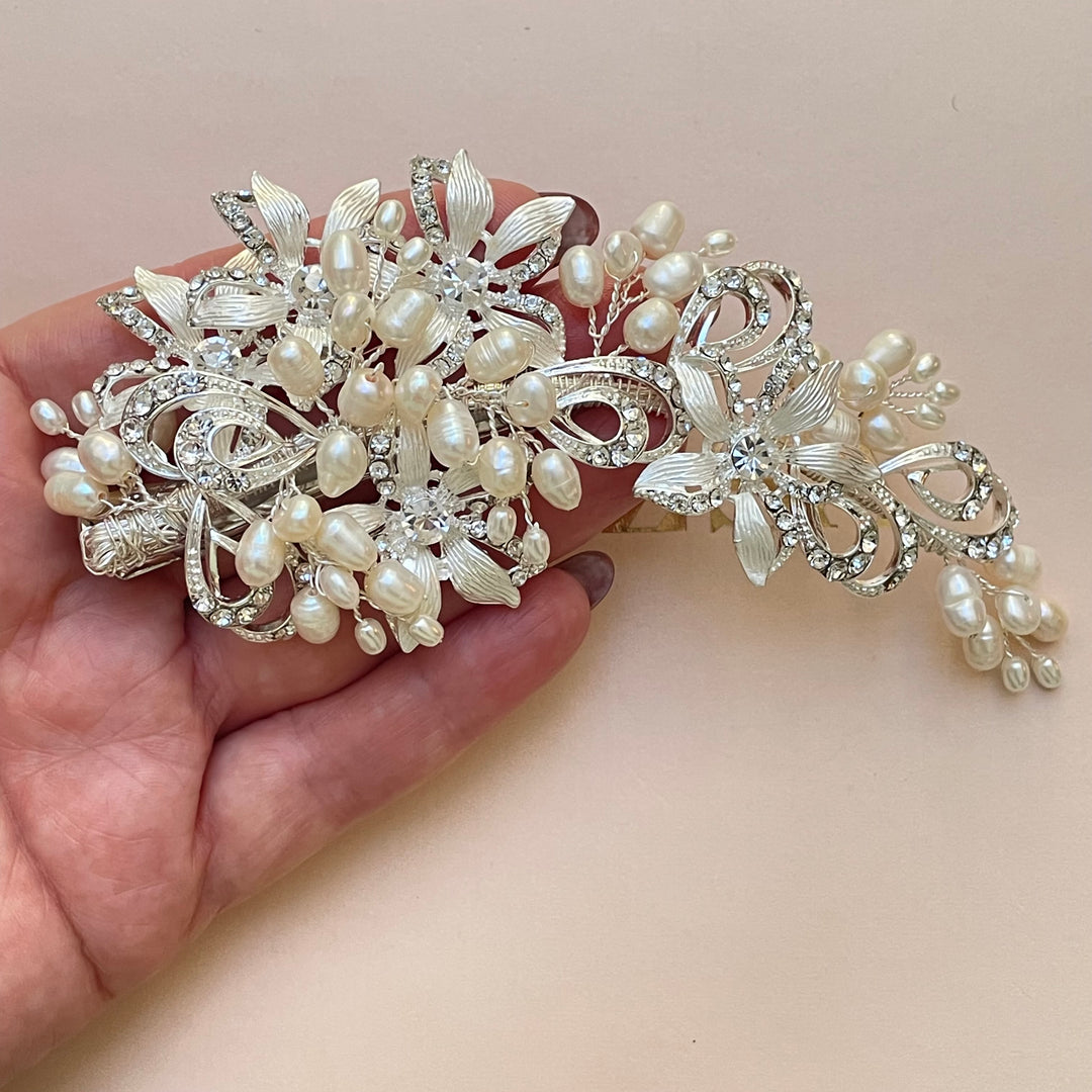 Silver and Fresh water pearl comb clip