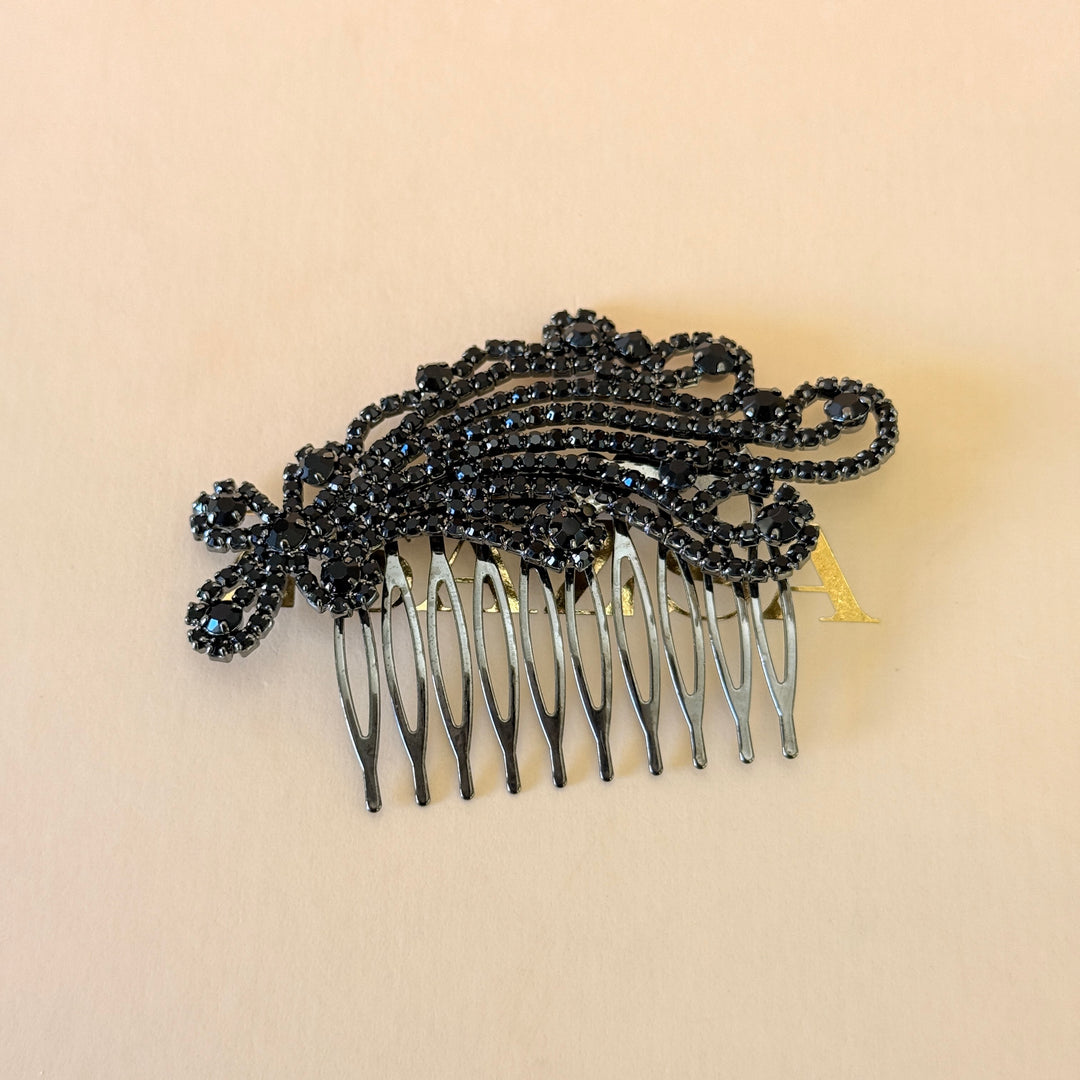 Rhinestone black flower comb
