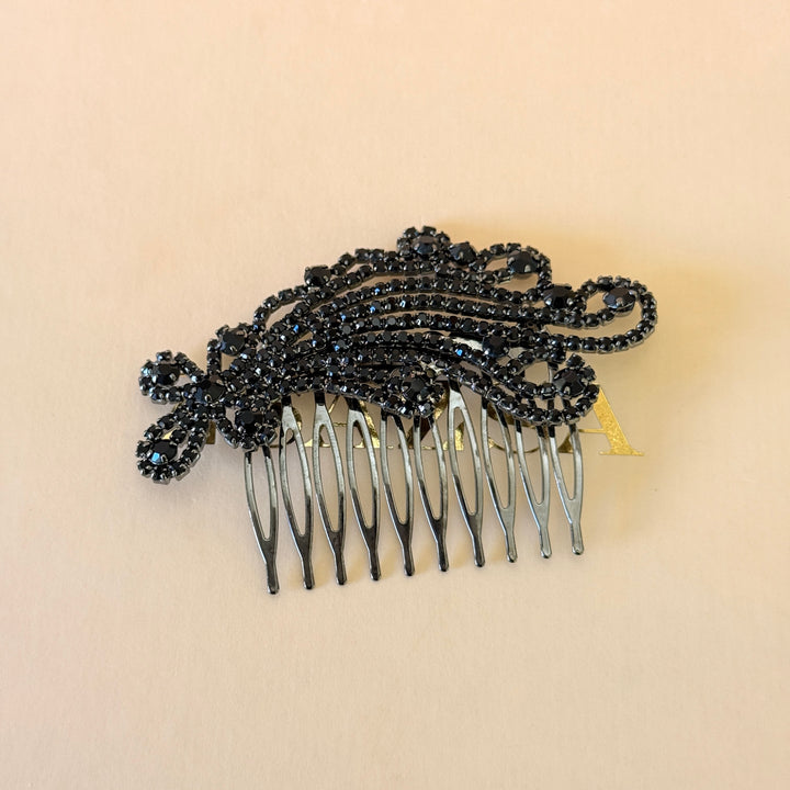 Rhinestone black flower comb