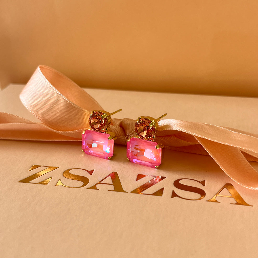 Peach and Pink neon Swarovski crystals  earrings