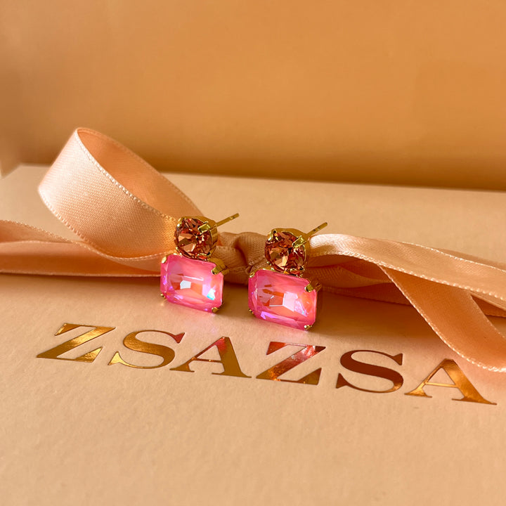 Peach and Pink neon Swarovski crystals  earrings