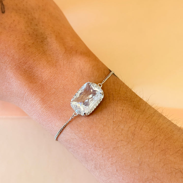 Rectangular zircone silver bracelet