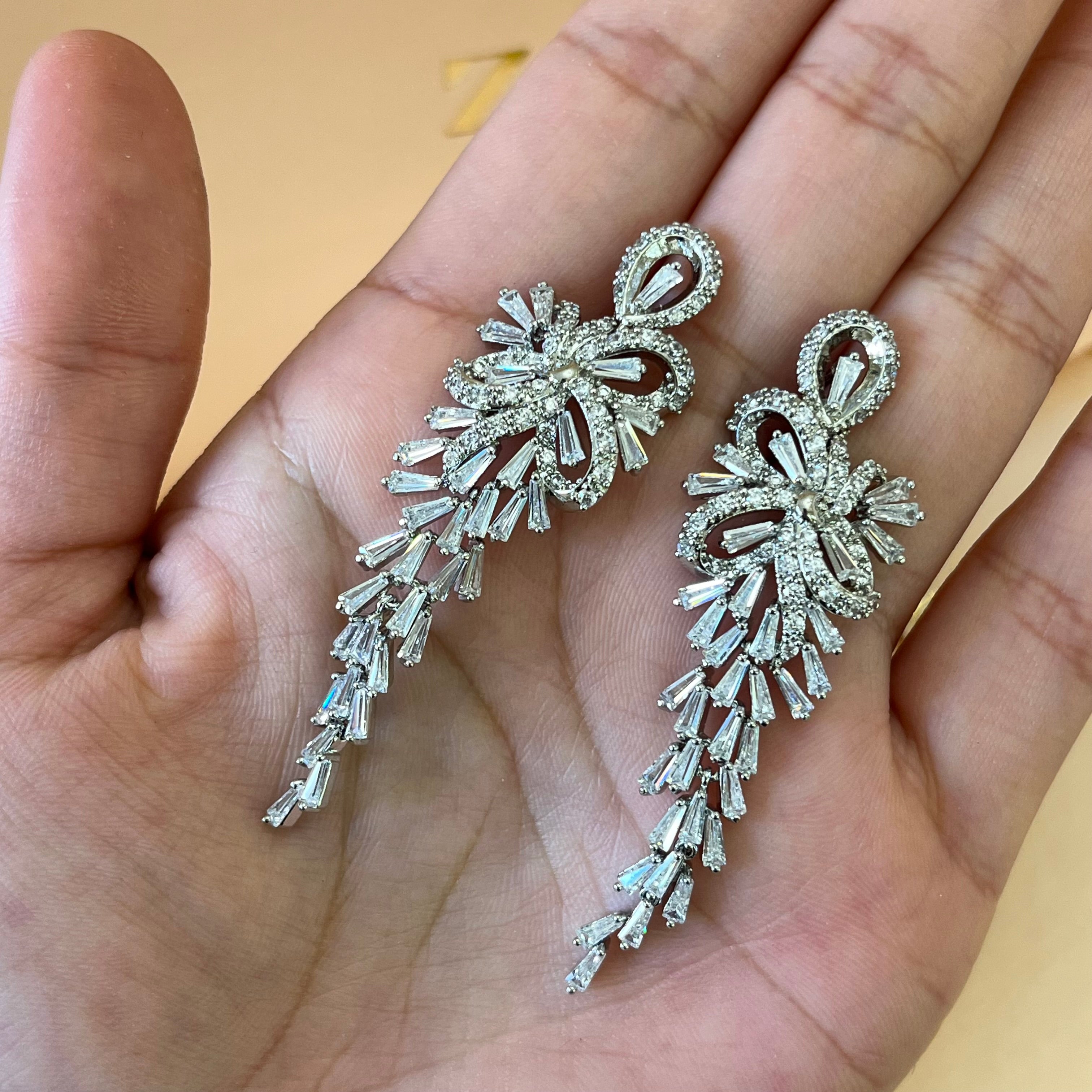 Silver zircone baguette earrings