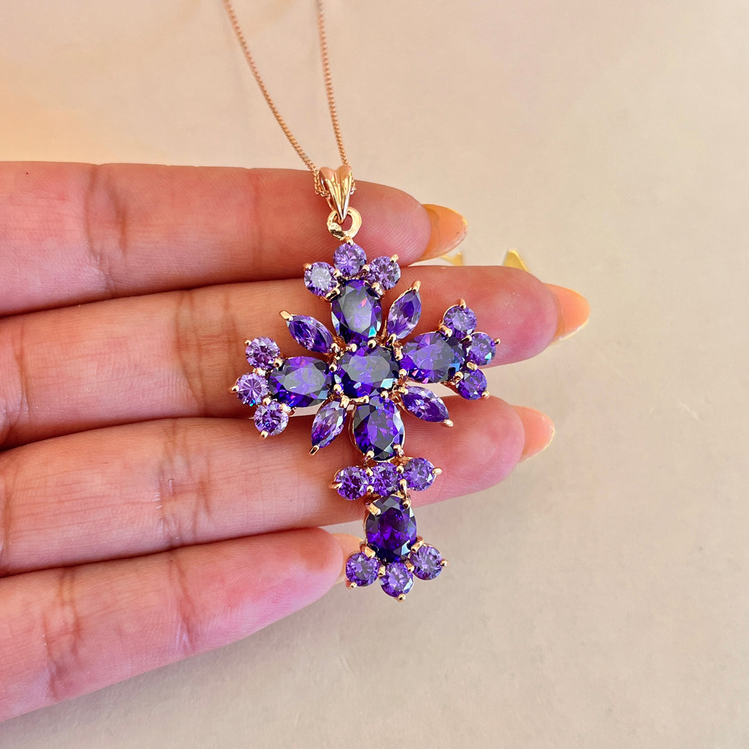 Purple zircone cross pendant