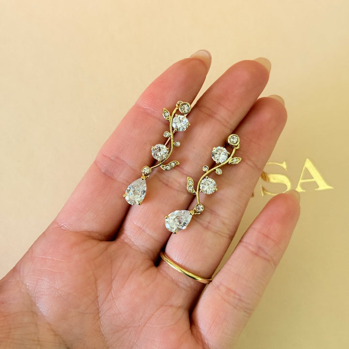 Leaves zircone gold plated earrings and bracelet