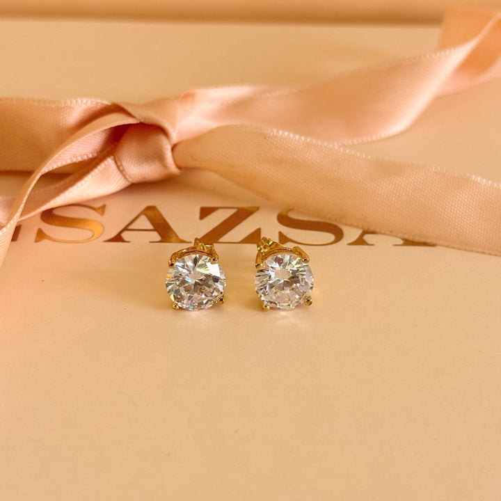 Big solitaire zircone gold plated earrings