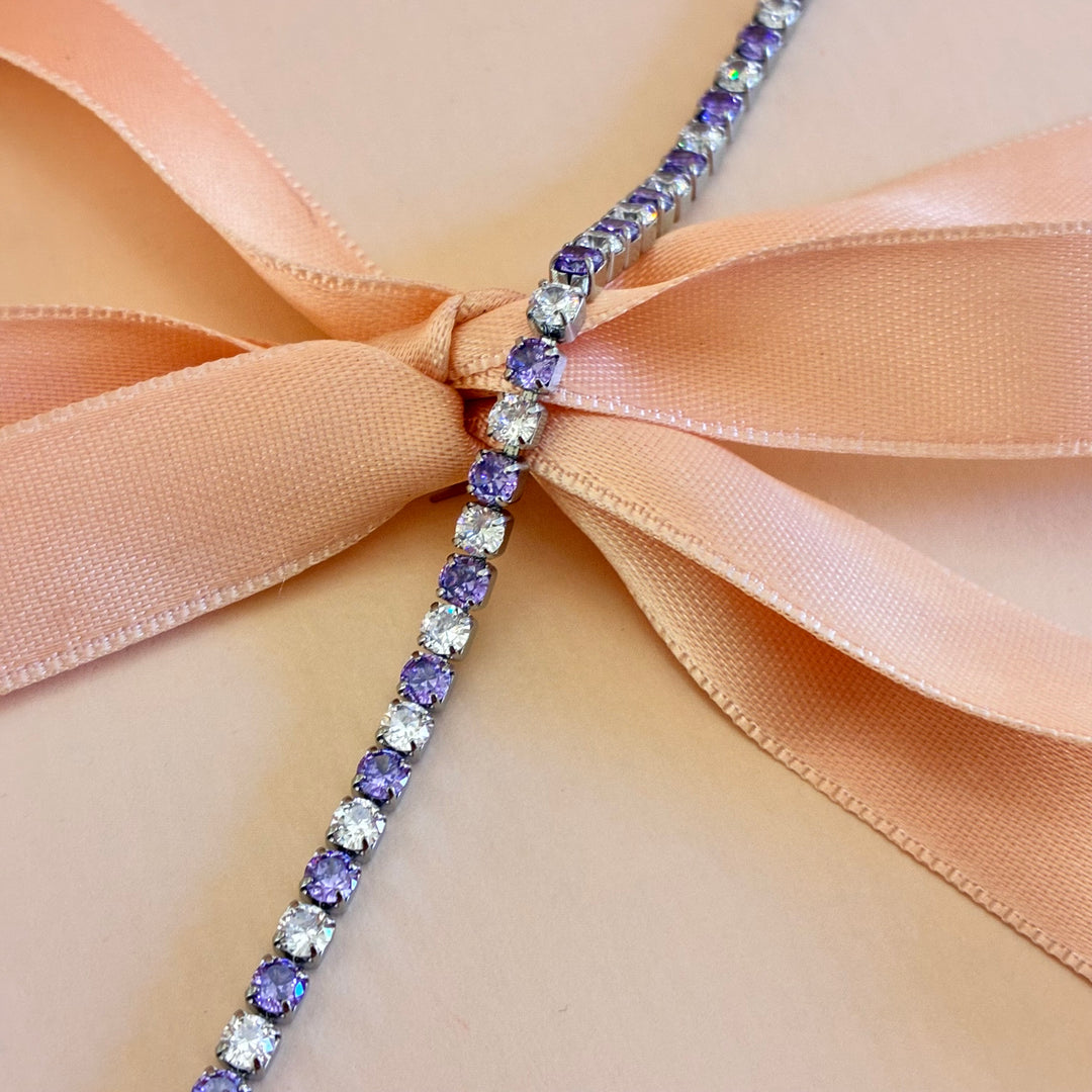 Lilac stainless steel silver zircone tennis bracelet