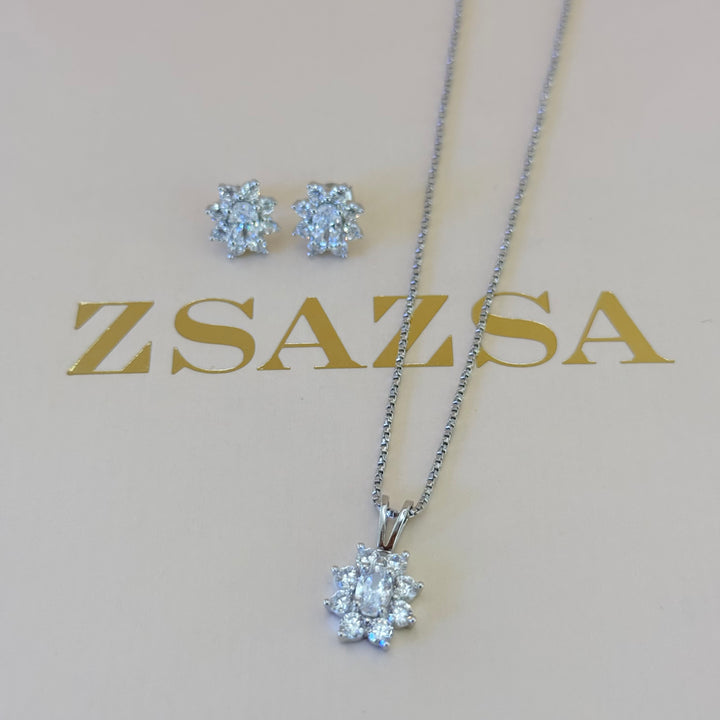 Flower zircone sterling silver set