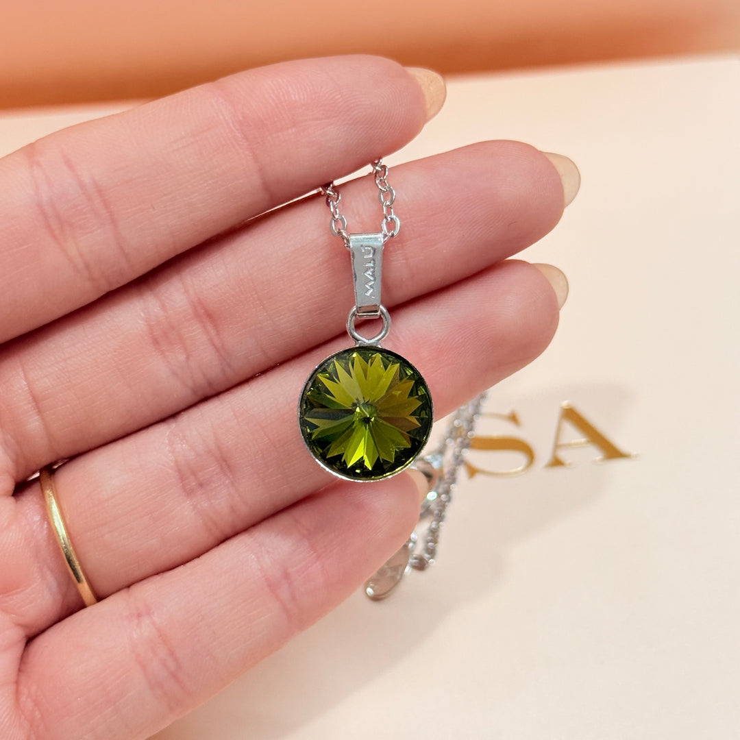 Olive green Swarovski crystals silver set