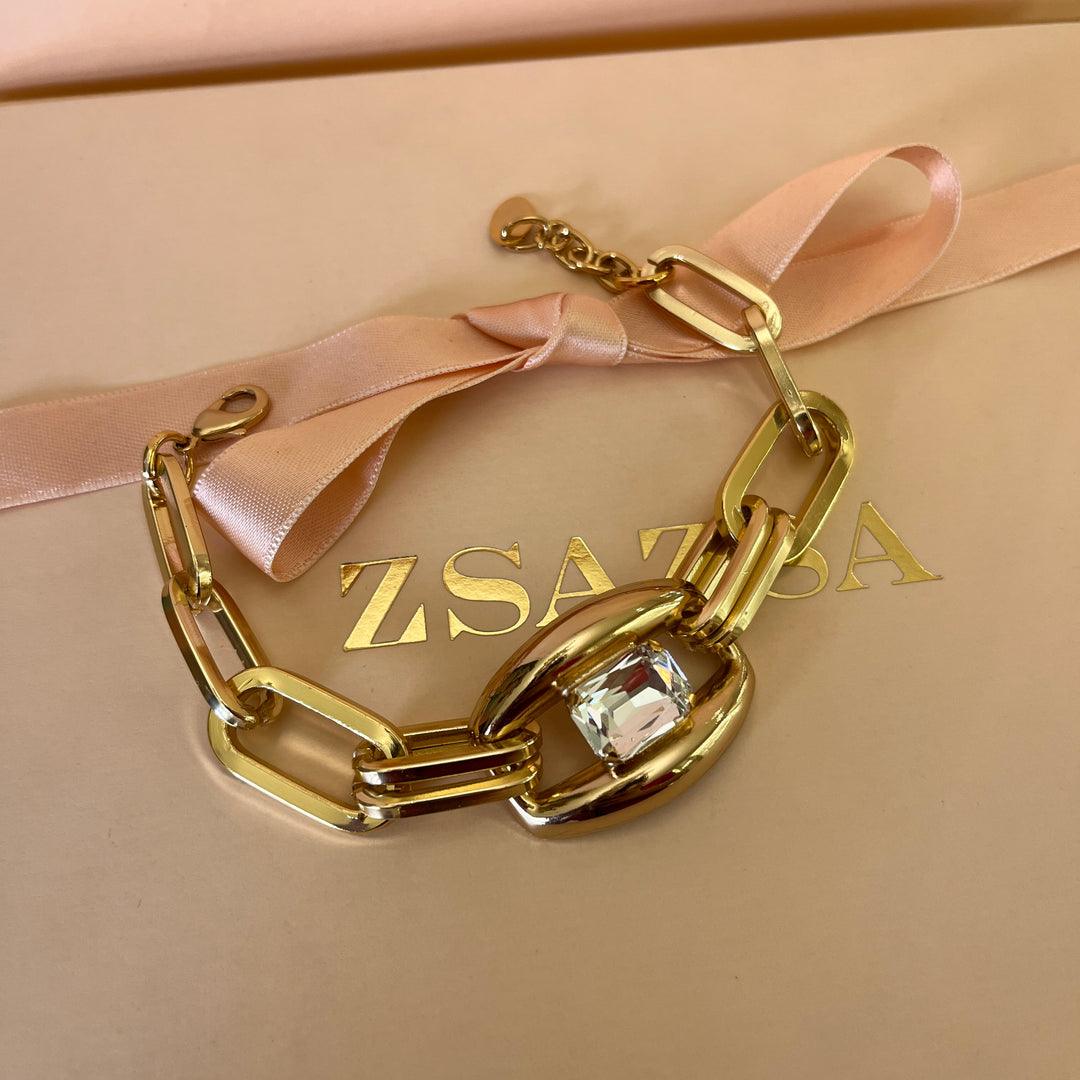 Preciosa crystals rectangular gold plated studs and bracelet