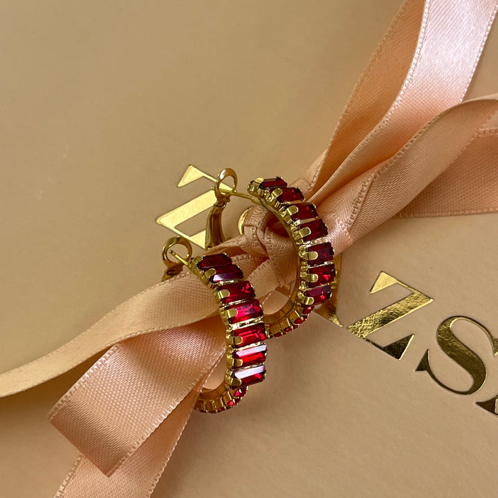 Red Swarovski Crystals hoops