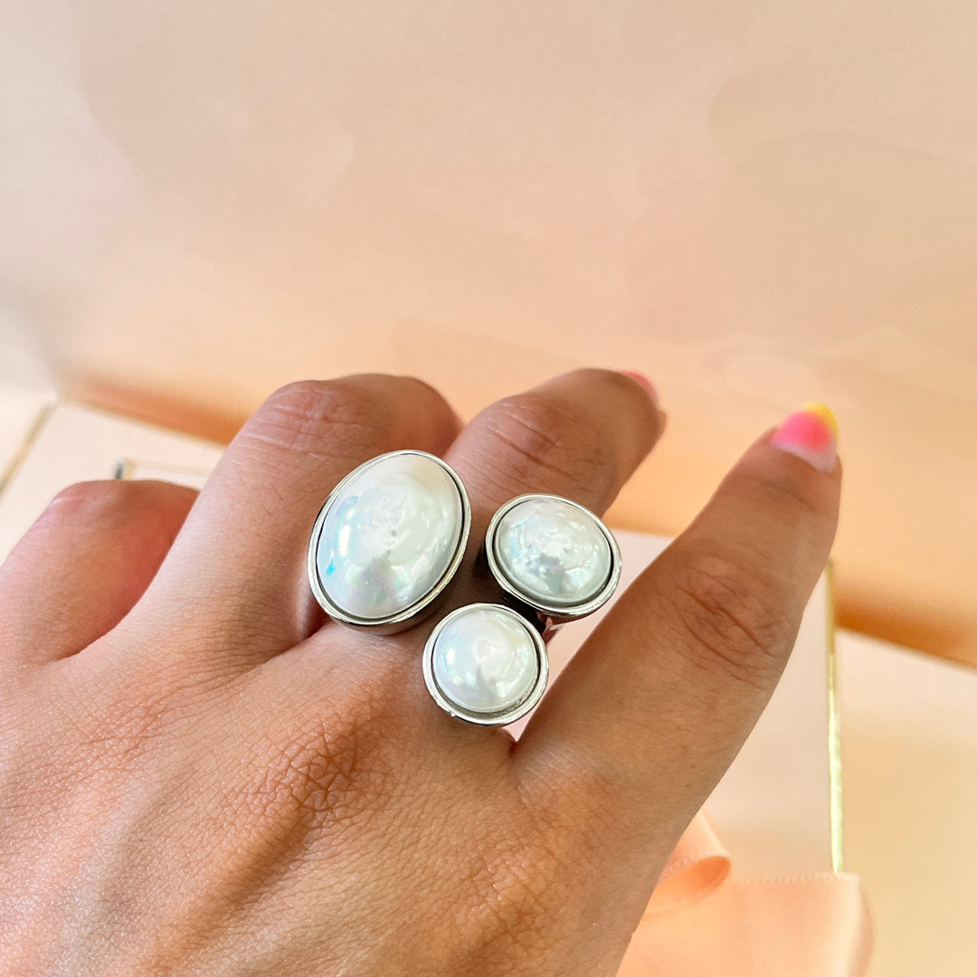 Mallorca pearls white gold plated ring