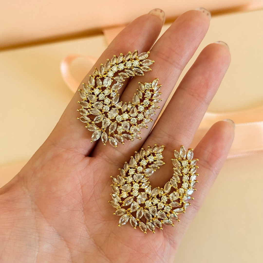 Chunky marquise and teardrop zircone gold plated earrings