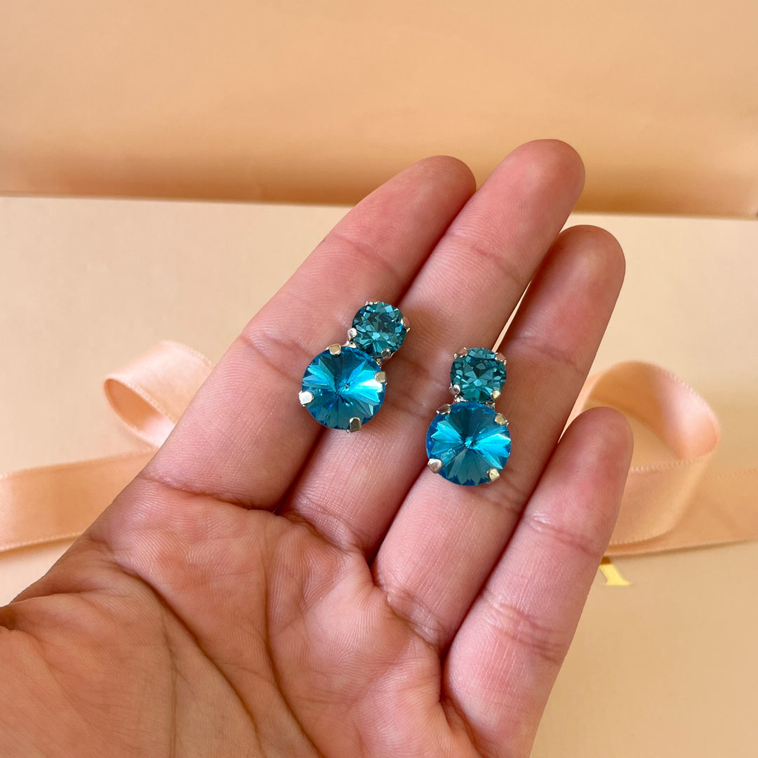 Turquoise double Swarovski crystals studs