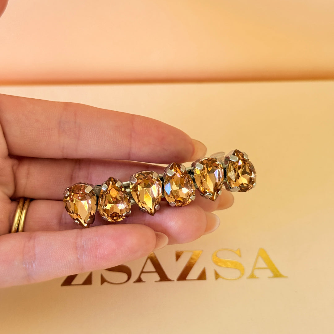 Preciosa Crystals teardrop peach white gold hair clip