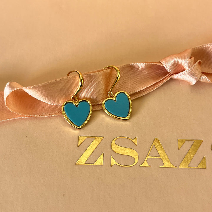 Turquoise heart gold plated hooks