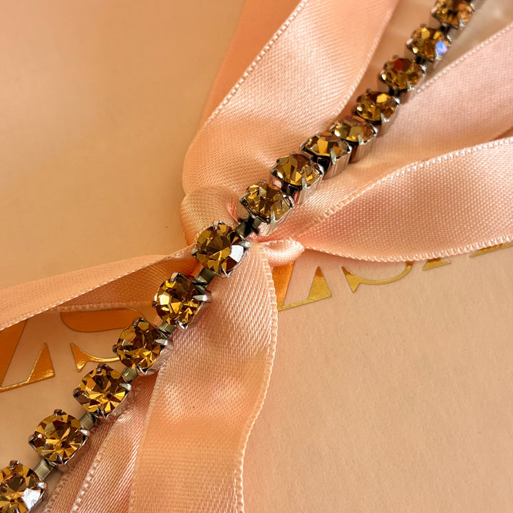 Bronze Swarovski crystals silver bracelet