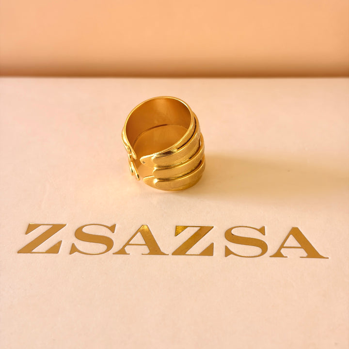Handmade Striped Band Gold Ring | Gold Plated | ZsaZsa