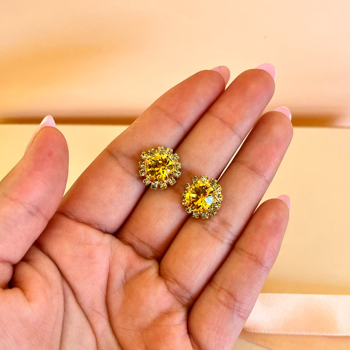 Yellow Swarovski crystals studs