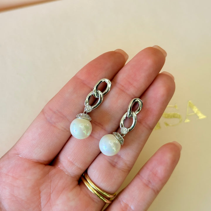Swarovski crystals Mallorca pearls chain silver earrings