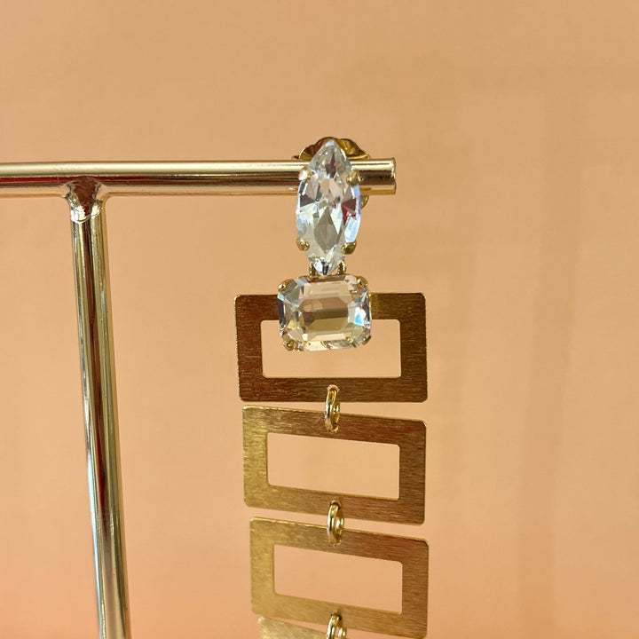 Swarovski crystals marquise and rectangular gold plated earrings