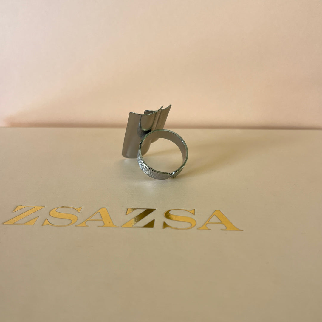 Rectangular handmade white gold plated set