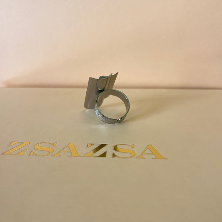 Rectangular handmade white gold plated set
