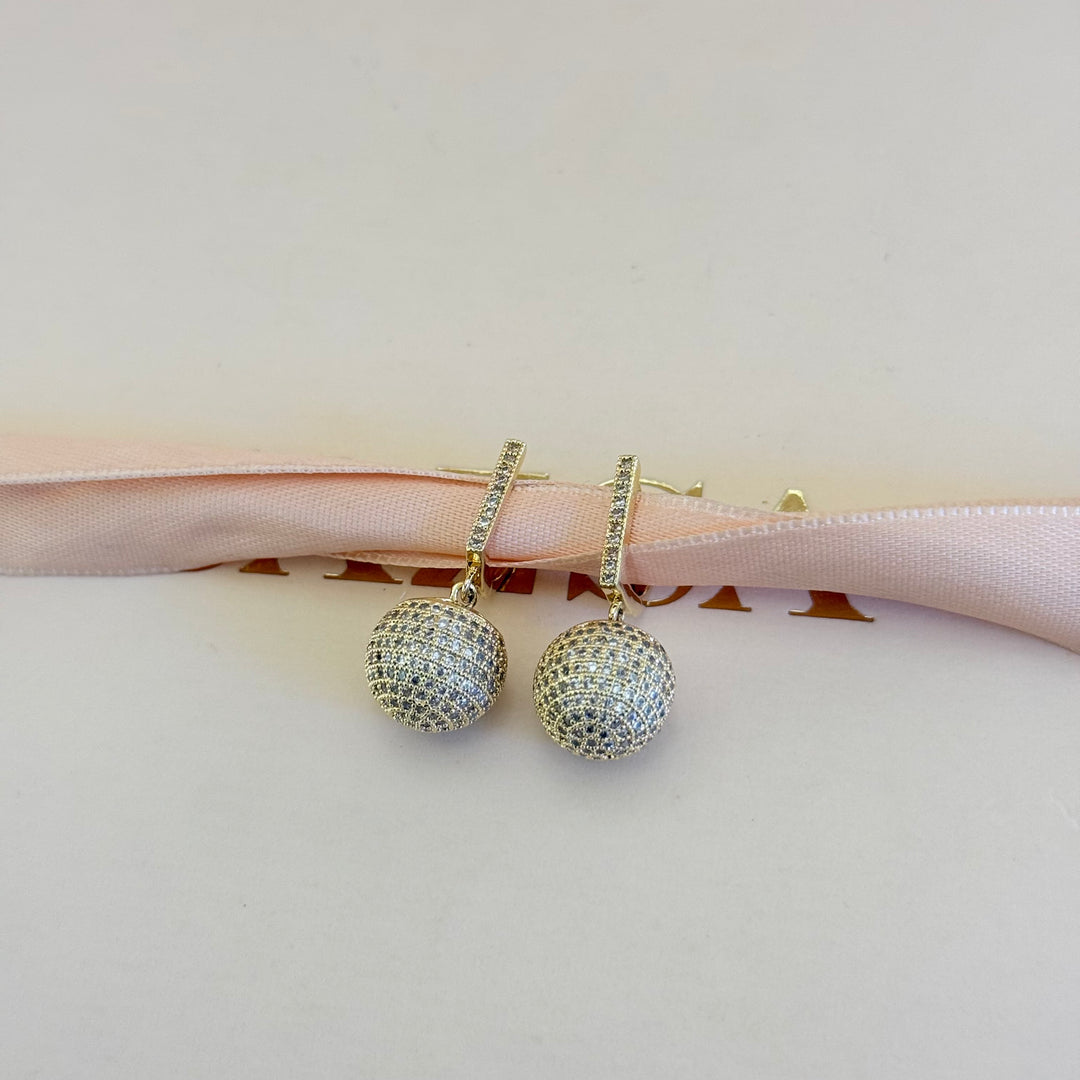 Dangle ball zircone gold plated earrings