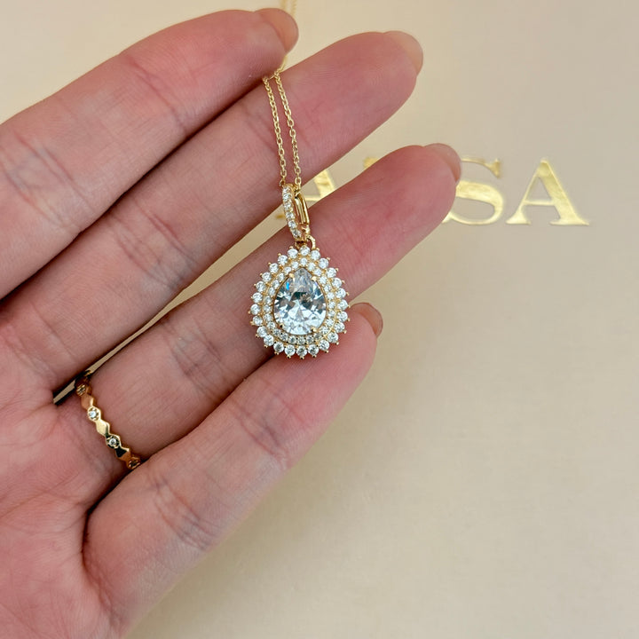 Teardrop zircone sterling silver gold plated set