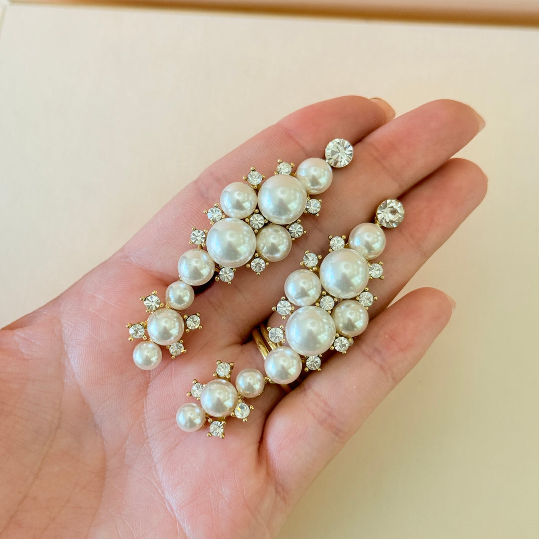 Swarovski crystals & pearls chunky gold plated earrings and bracelet