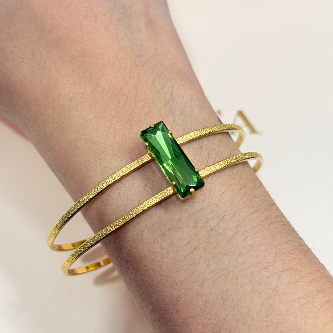 Rectangular green Swarovski crystals handmade bangle